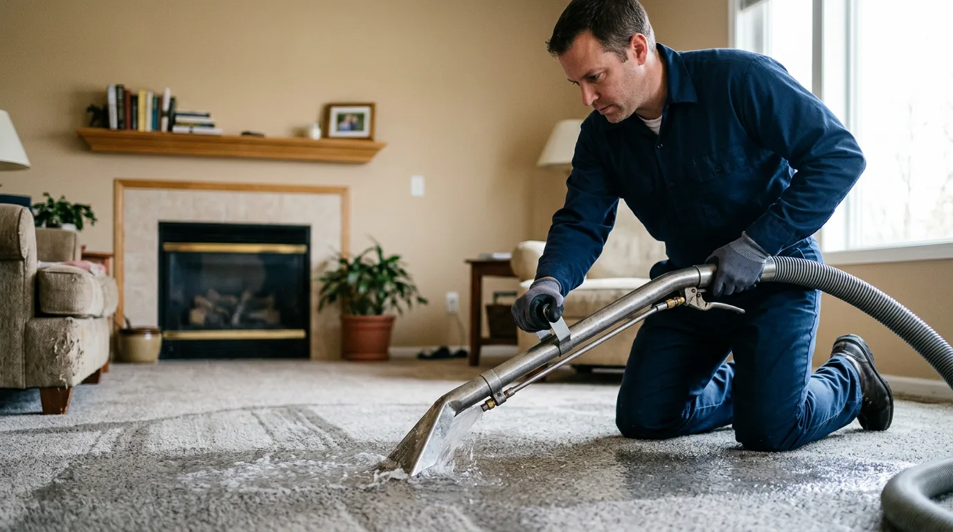 Water damage restoration technician working near Fall River, WI